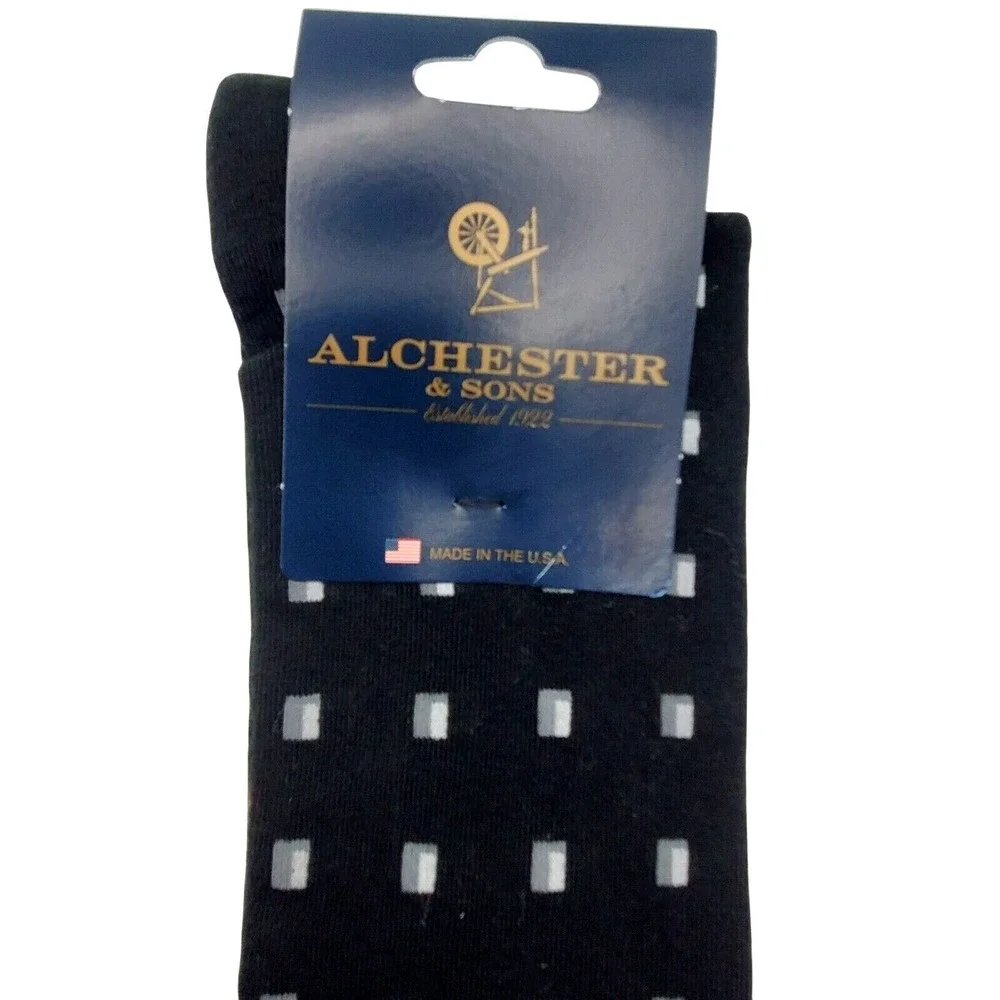 Black Crew‎ Cotton Pattern Socks Mens LARGE Alchester Clayton Dress Luxury NEW
